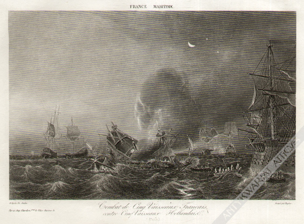[rycina, ok. 1848] Combat de Cing Vaisseaux Francais, contre Cing Vaisseaux Hollandais (1703.)