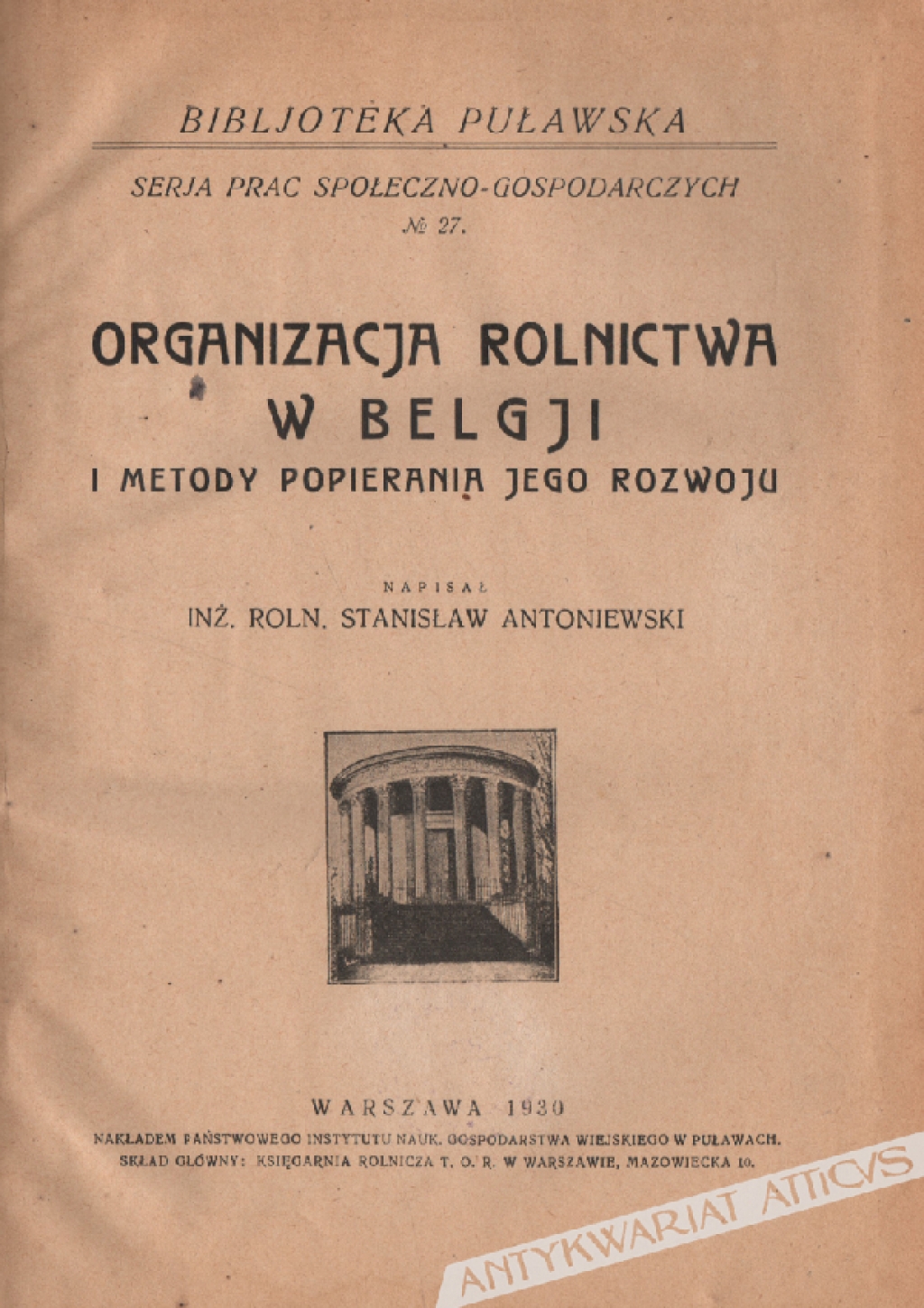 Organizacja rolnictwa w Belgji i metody popierania jego rozwoju