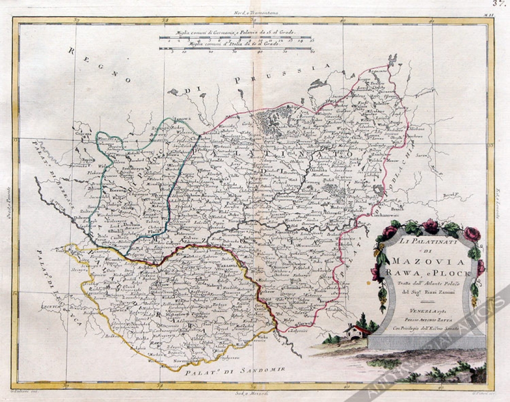 [mapa, Mazowsze, 1781] Li Palatinati di Mazovia Rawa, e Plock