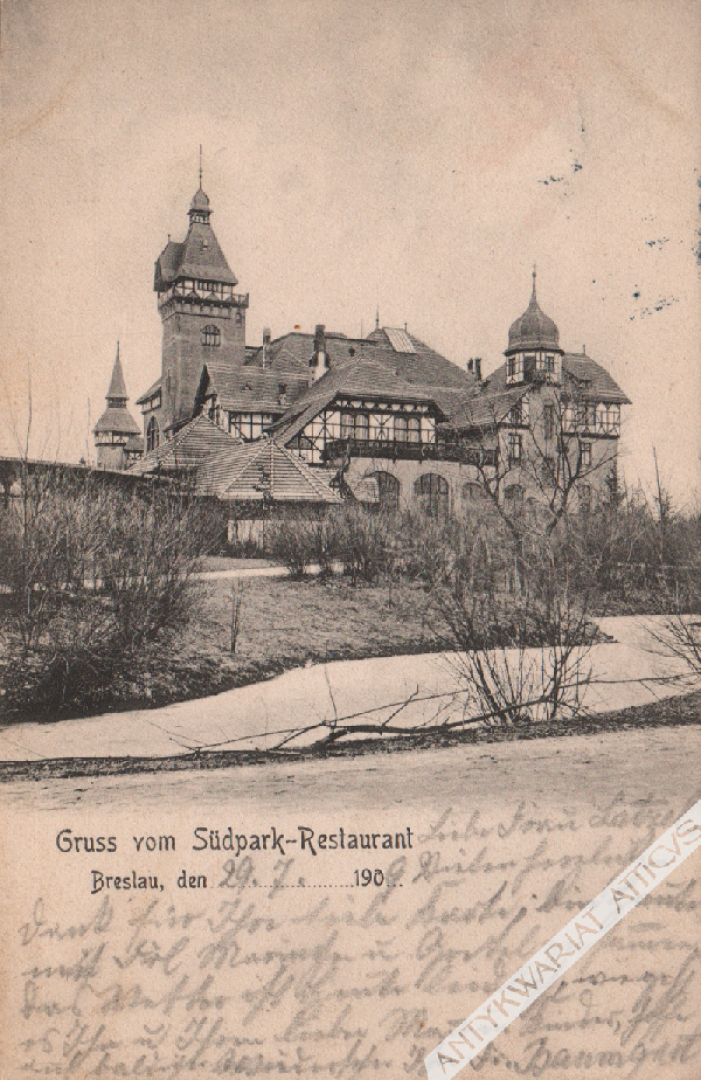 [pocztówka, ok. 1909] Gruss vom Südpark-Restaurant Breslau [Wrocław, Restauracja Haasego]