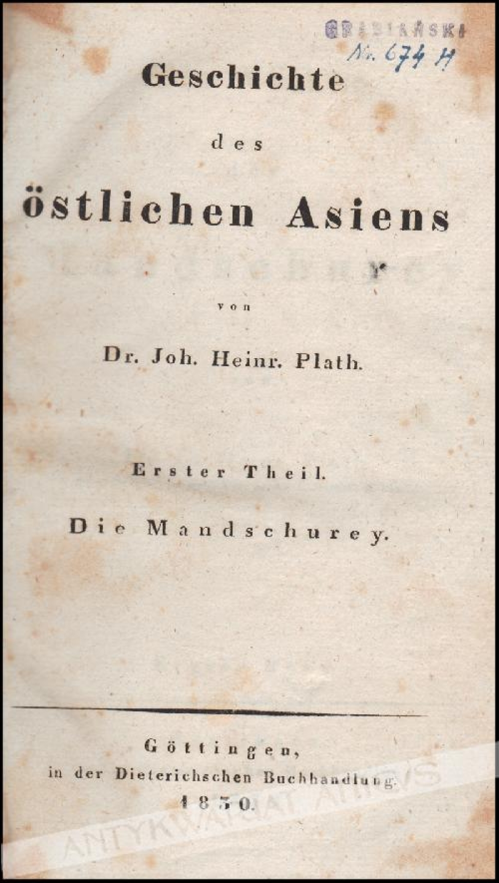 Geschichte des östlichen Asiens. Erster Theil - Die Mandschurey: Die Volker der Mandschurey