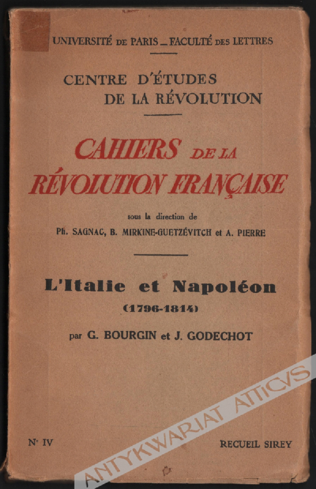 L'Italie et Napoleon (1796-1814) [egz. z księgozbioru prof. J. Łojka]