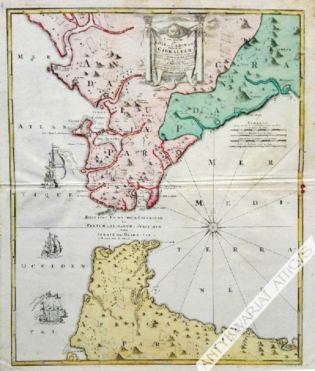 [mapa, Gibraltar, ok. 1710 r.] Carte nouvelle de l'isle de Cadix & du detrioit de Gibraltar