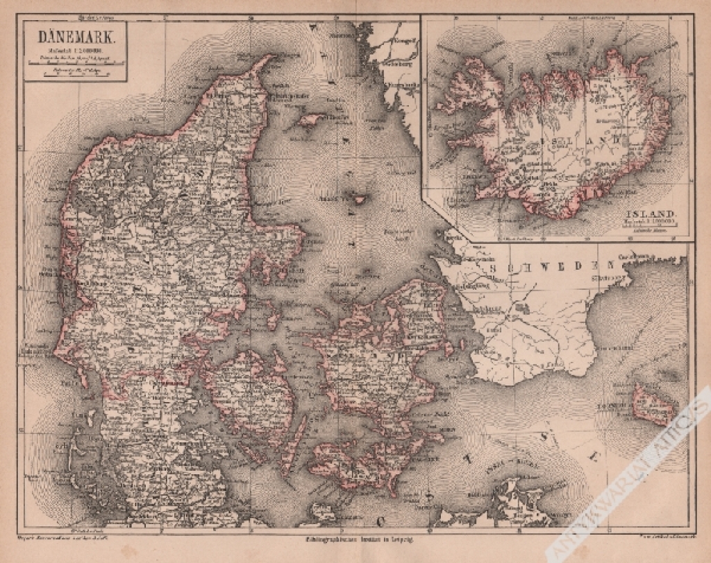 [mapa, ok. 1880] Dänemark [Dania, Islandia]