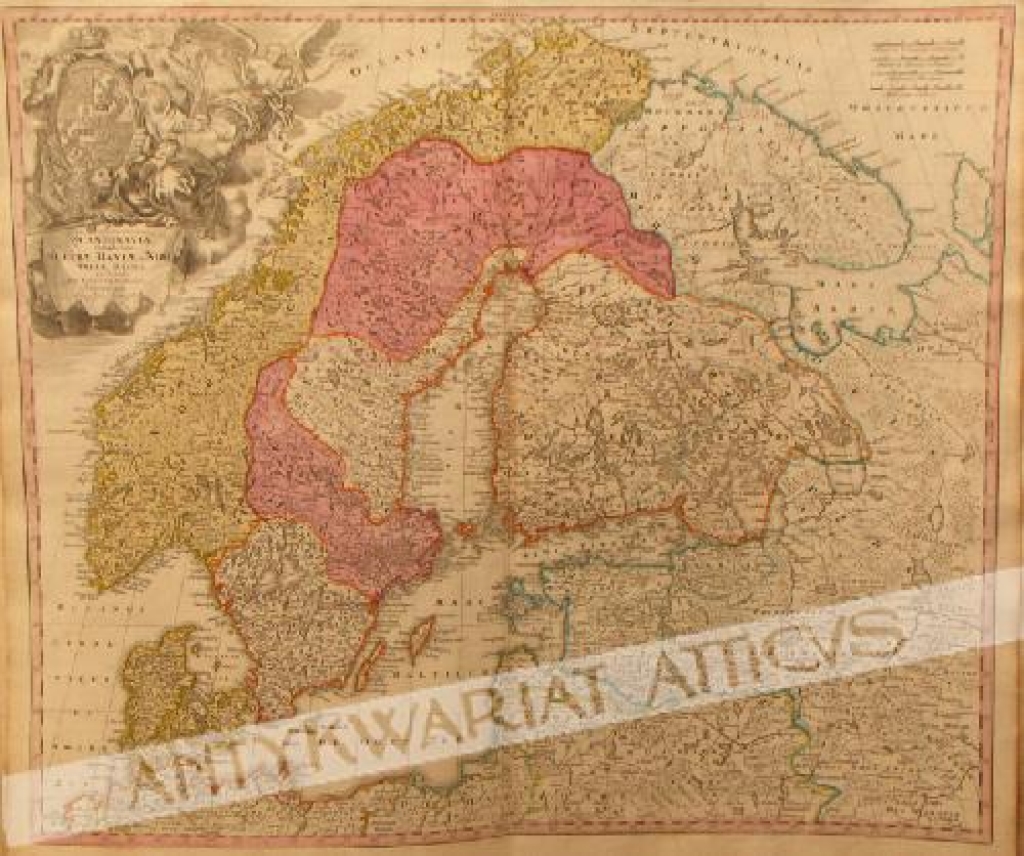 [mapa, Szwecji, Danii, Norwegii, ok. 1710] Scandinavia Complectens Sueciae, Daniae & Norvegiae Regna ex Tabulis Ioh. Baptistae Homanni Norimbergae.