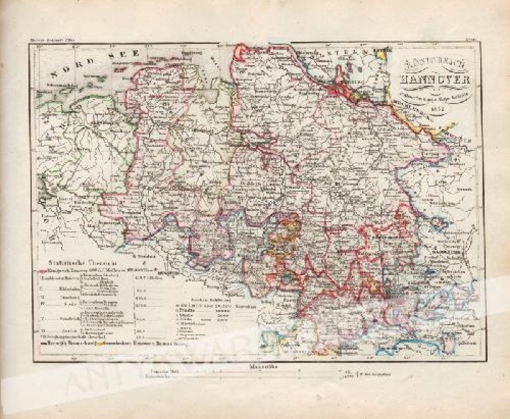 [mapa, Hannover 1852] Konigreich Nannover
