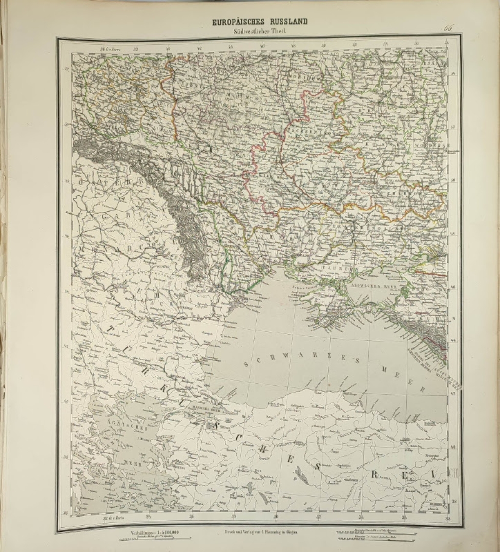 [mapa, 1879] Europaisches Russland Sudwestlicher Theil [Rosja europejska, część południowo-zachodnia, Ukraina, Krym, Morze Czarne]