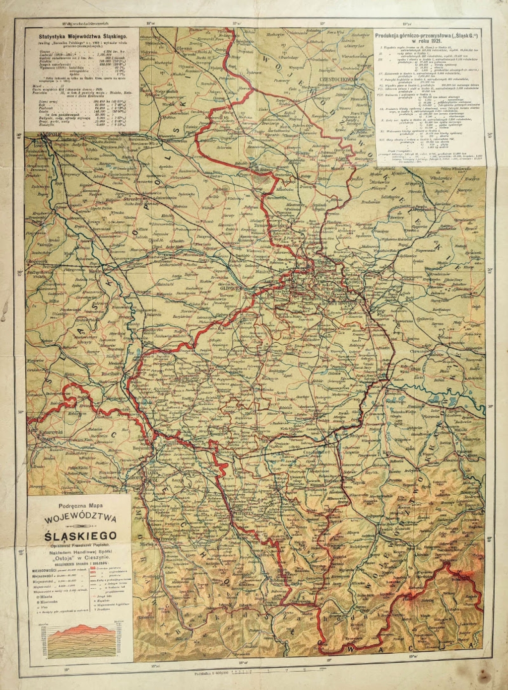 [mapa, ok. 1922] Podręczna mapa Województwa Śląskiego