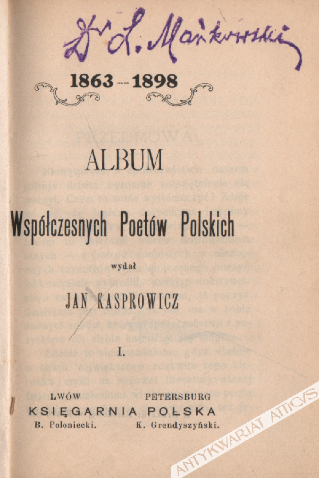 Album współczesnych poetów polskich 1863-1898, tom I