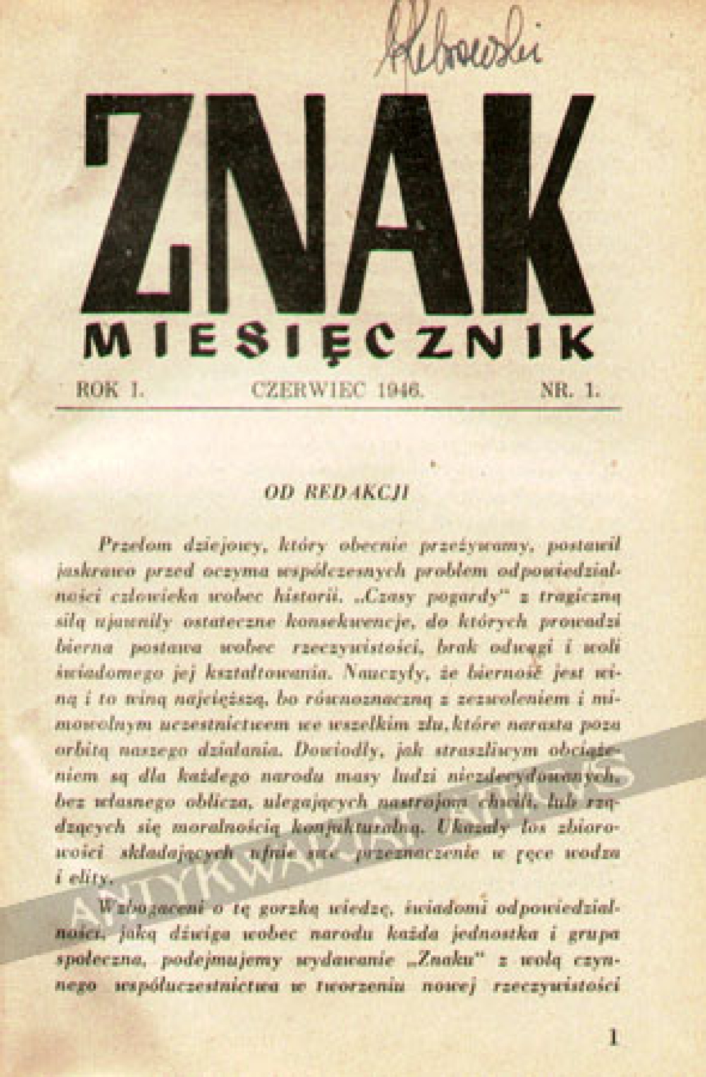 Znak. Miesięcznik [współoprawne 6 numerów pisma z lat 1946-1952, w tym pierwszy]
