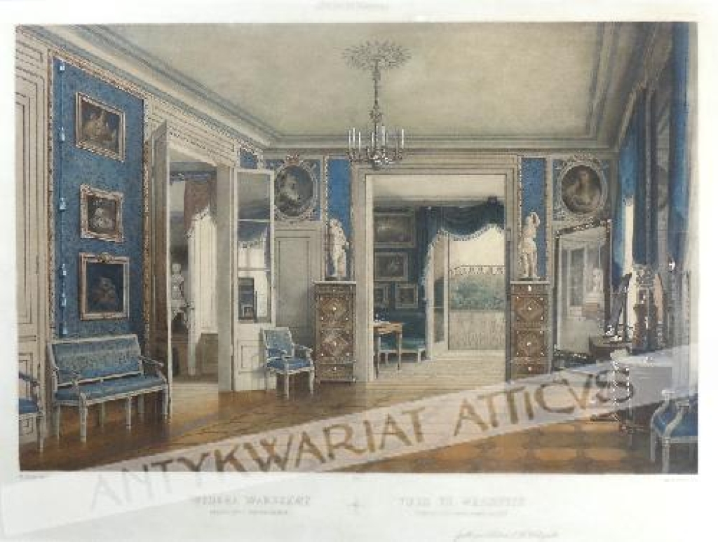 [litografia, 1851] Widoki Warszawy. Wnętrze pałacu zwanego Łazienki Vues de Warsovie. L'interieur du Palais nomme Lazienki