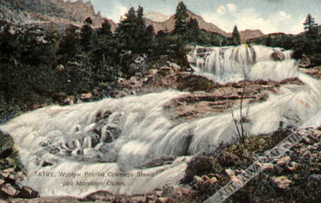[pocztówka, lata 1920-te] Tatry. Wypływ Potoku Czarnego Stawu pod Morskiem Okiem