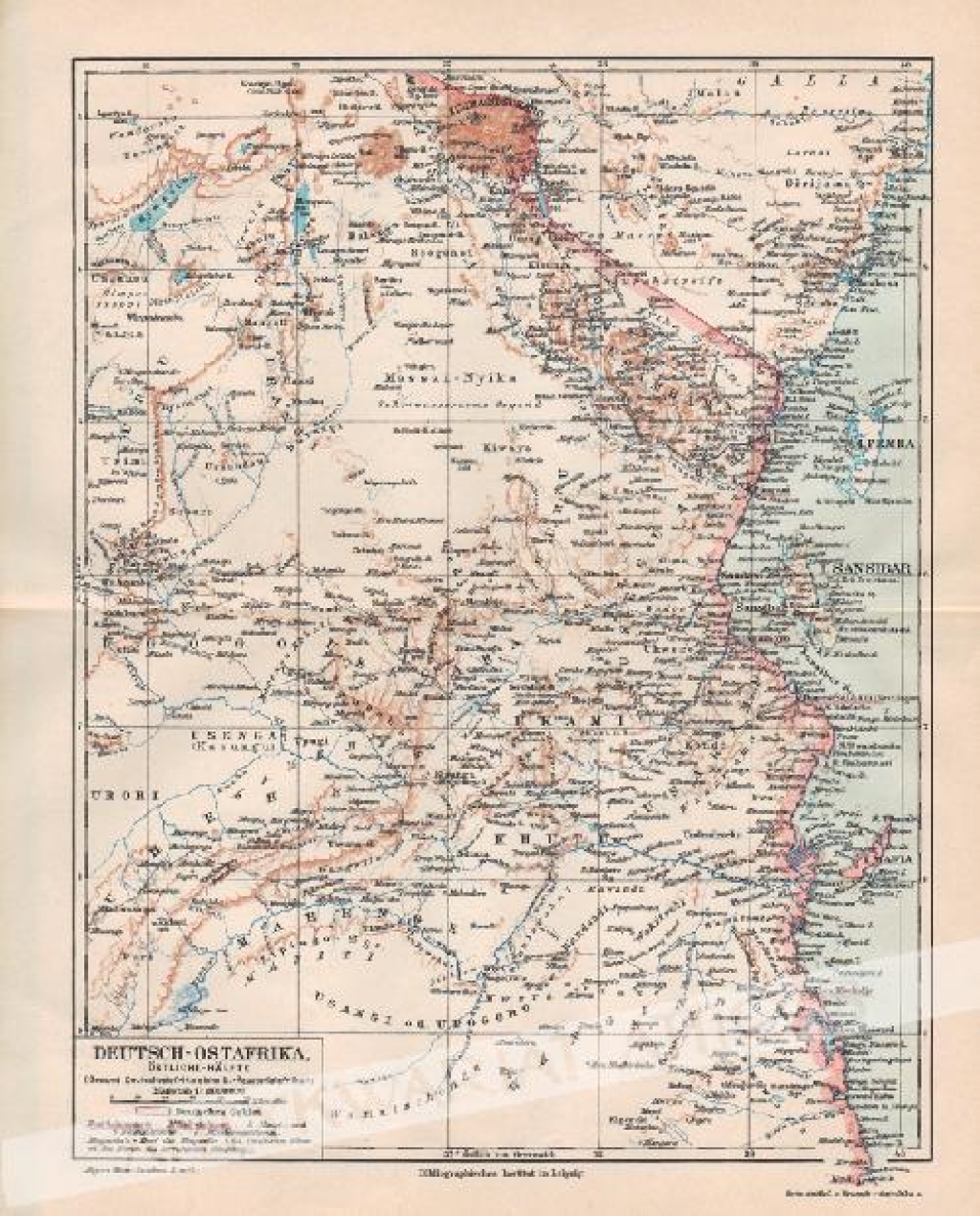 [mapa, 1897] Deutsch-Ostafrika. [niemiecka Afryka Wschodnia]