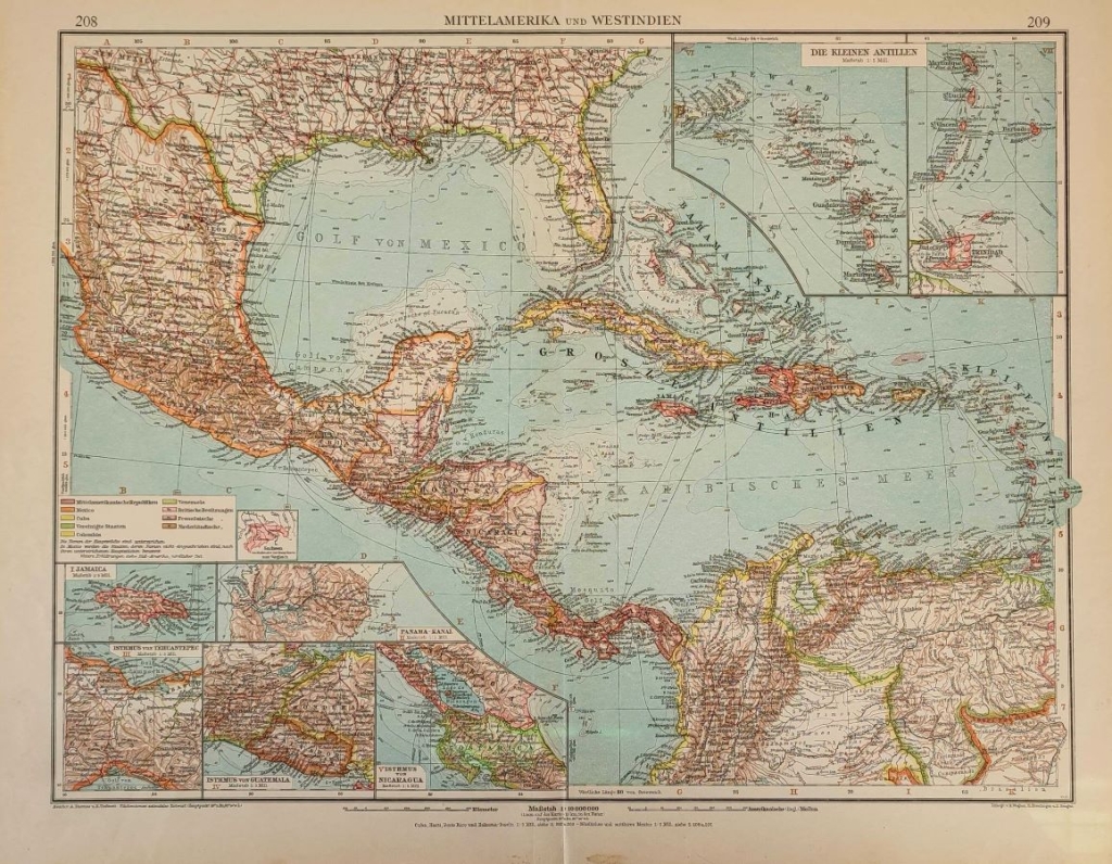 [mapa, 1928] MIttelamerika und Westindien. Die Antillen [Ameryka Środkowa i Indie Zachodnie (Karaiby). Antyle]