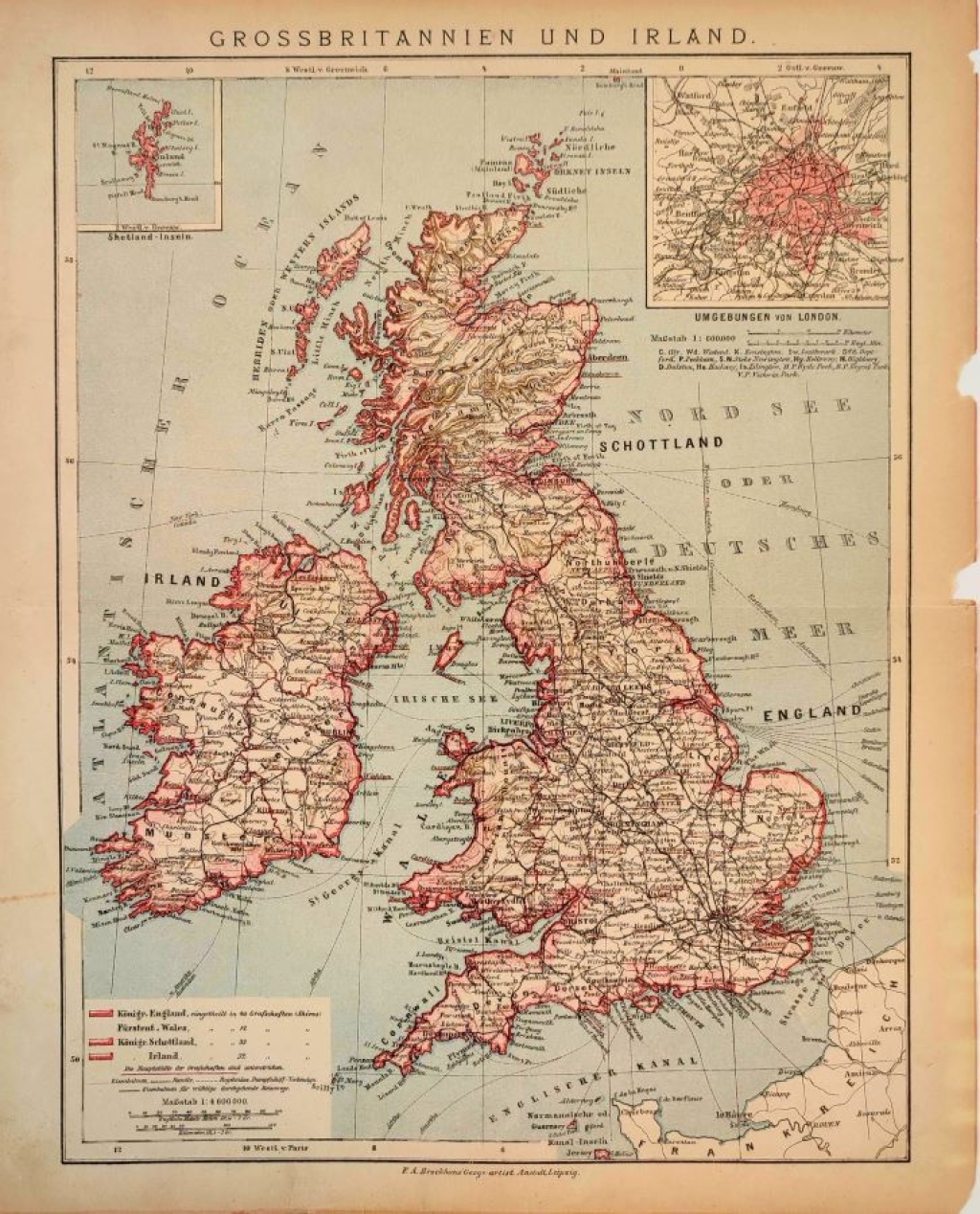 [mapa, ok. 1900] Grossbritannien und Irland  [Wielka Brytania i Irlandia, Great Britain and Ireland]