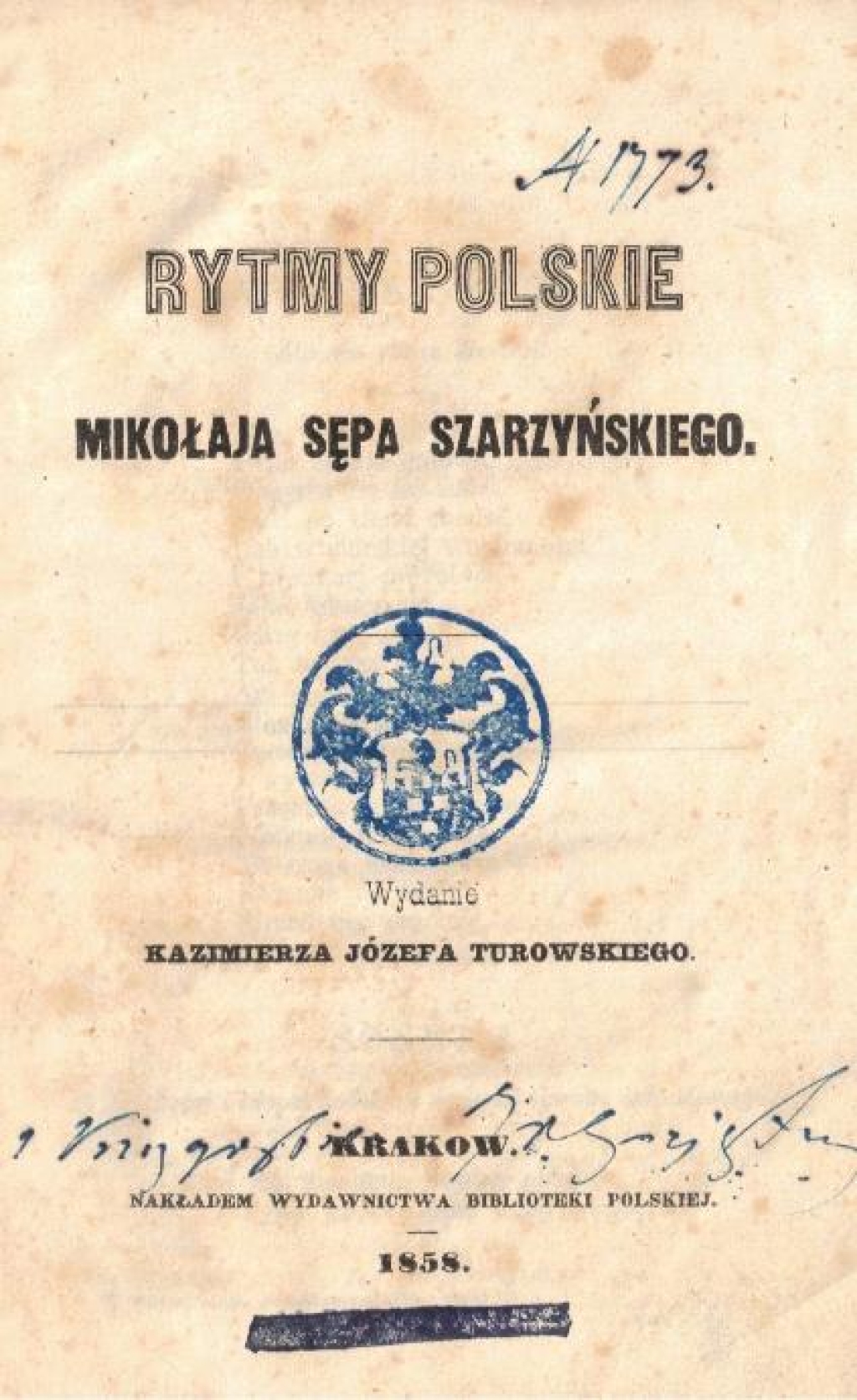 Rytmy polskie Mikołaja Sępa Szarzyńskiego. Treny Tobiasza Wiszniowskiego [współoprawne]