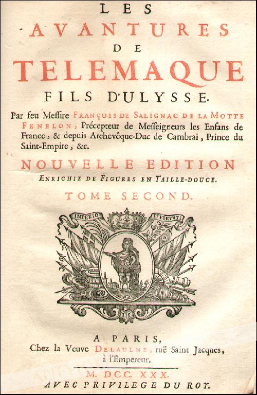 Les Avantures de Telemaque fils d'Ulysse. Nouvelle edition, enrichie de Figures en Taille-Douce. Tome premier et second [współoprawne]