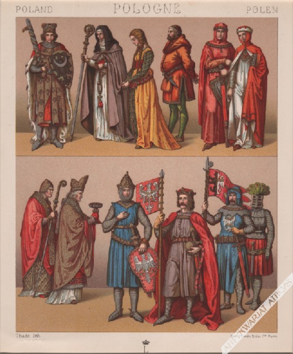 [rycina, ok. 1870] Poland, Pologne, Polen. Figures typiques et historiques [polskie ubiory historyczne]