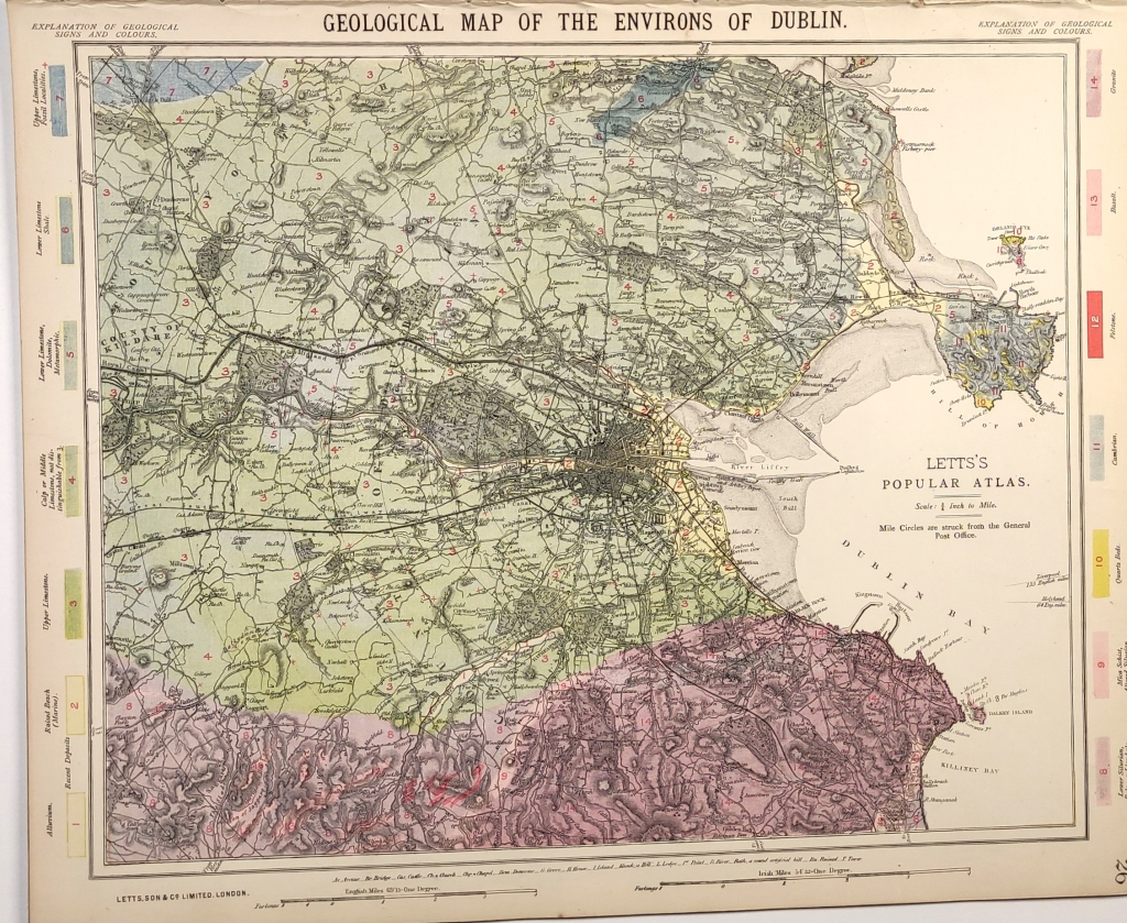 [mapa, Irlandia, 1883] Geological Map of the Environs of Dublin [Mapa geologiczna okolic Dublina]