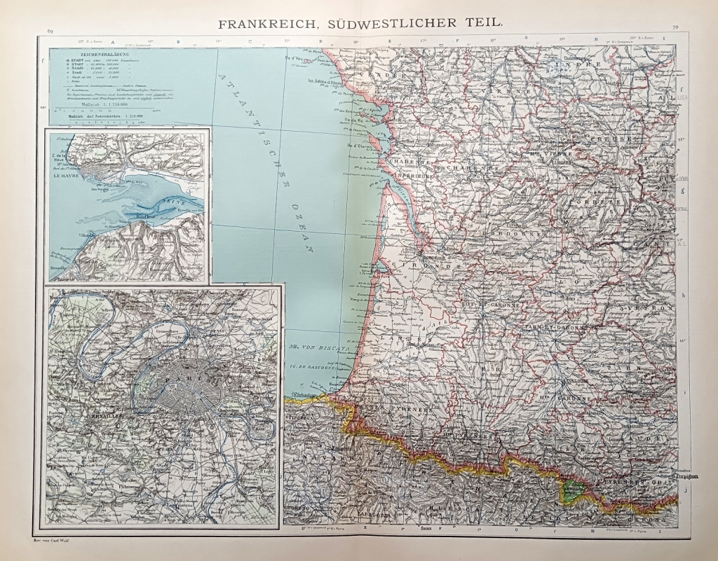 [mapa, 1900] Frankreich. Sudwestlicher Teil [Francja. Część południowo-zachodnia]