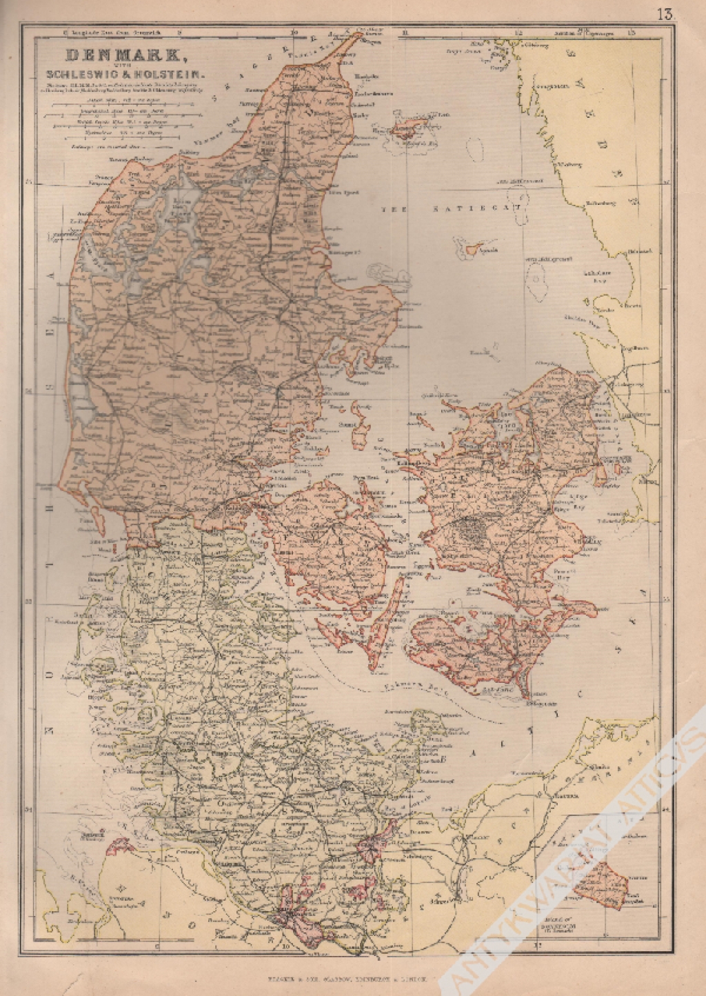 [mapa, Dania i Szlezwik-Holsztyn, ok. 1882] Denmark with Schleswig & Holstein
