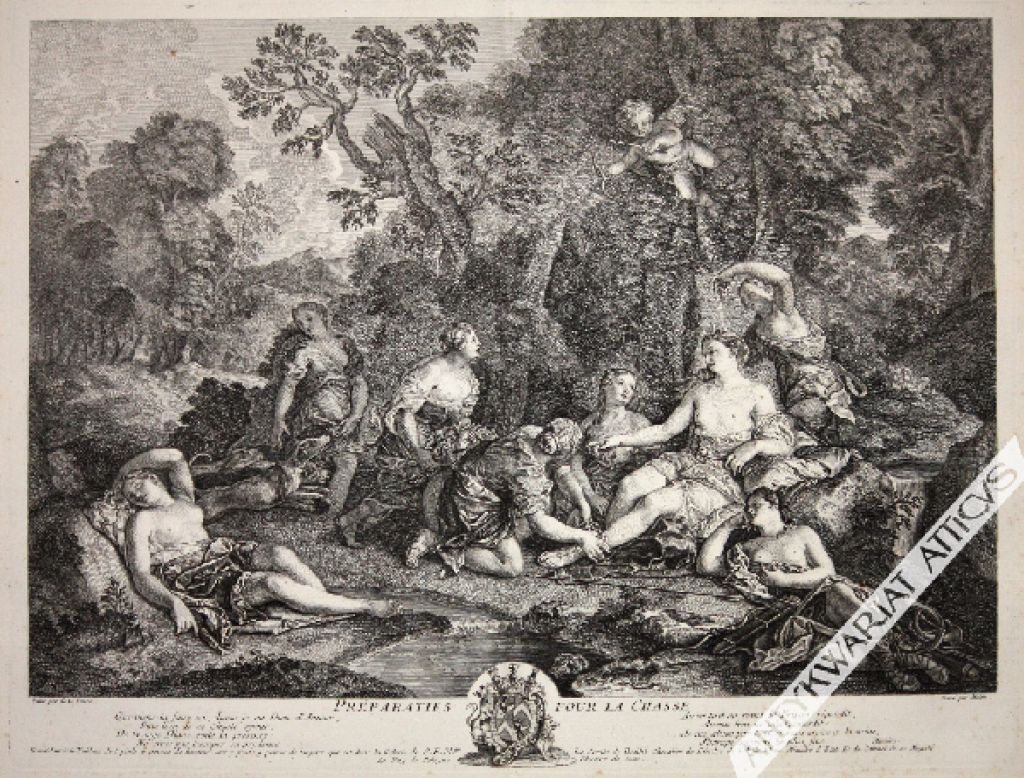[rycina, 1754] Preparatifs pour la chasse [Diana odpoczywająca przed łowami]