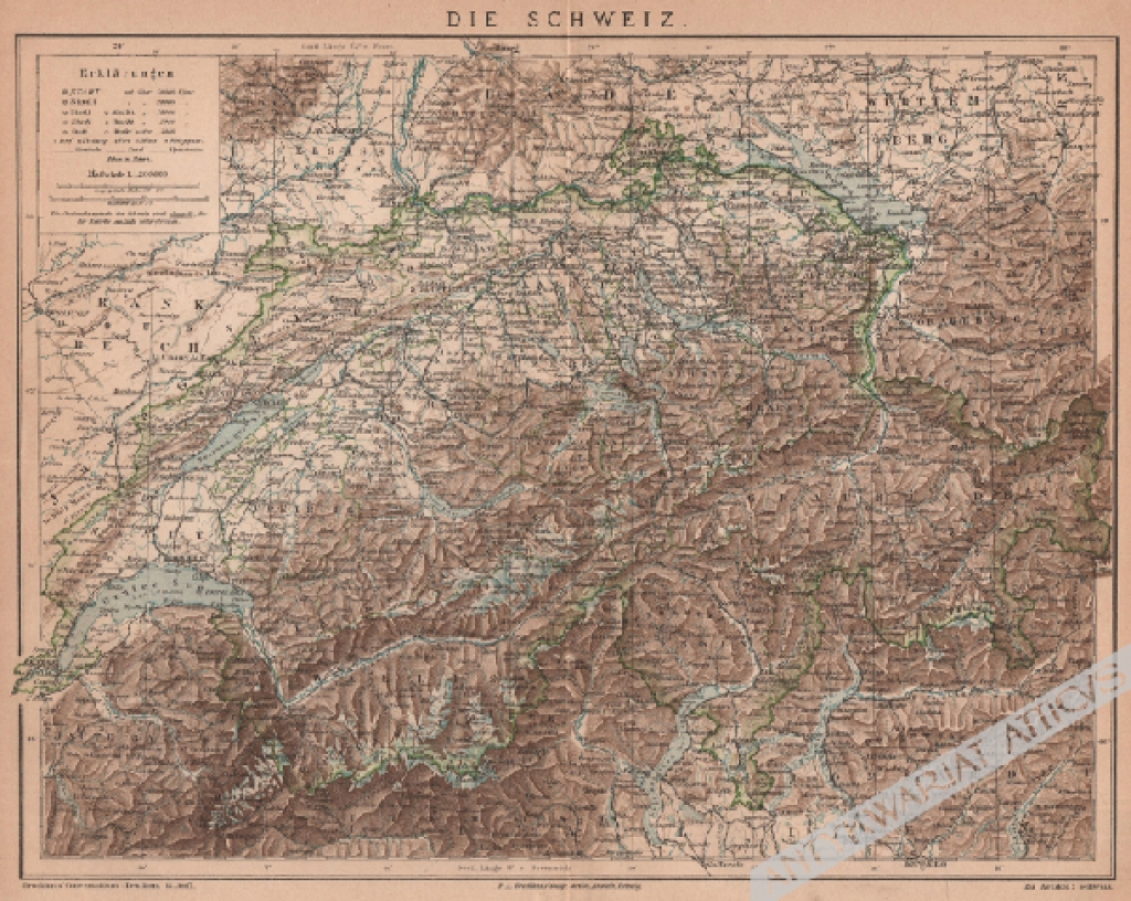 [mapa, 1885] Die Schweiz [Szwajcaria] 