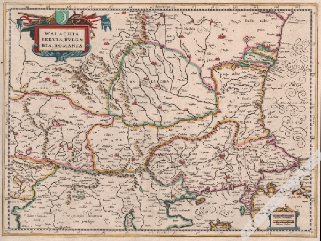 [mapa, ok. 1630, Wołoszczyzna, Serbia, Bułgaria, Rumunia] Walachia, Servia, Bvlgaria, Romania
