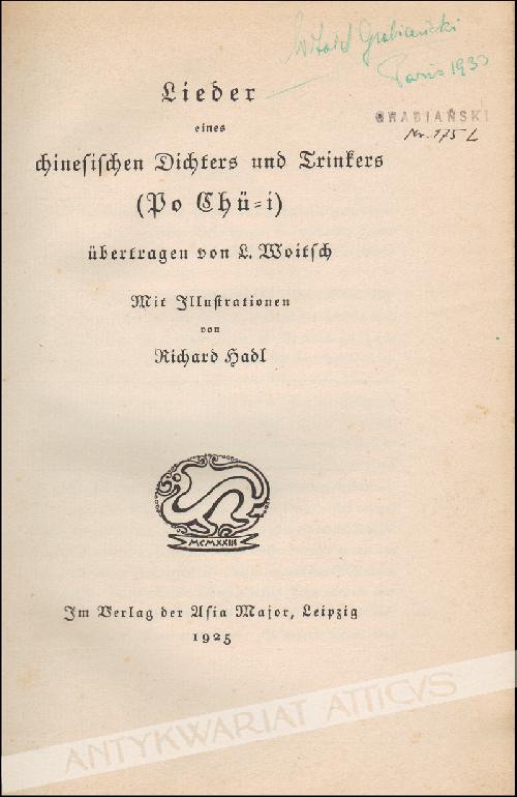 Lieder eines chinesischen Dichters und Trinkers. (Po Chü-i) 
