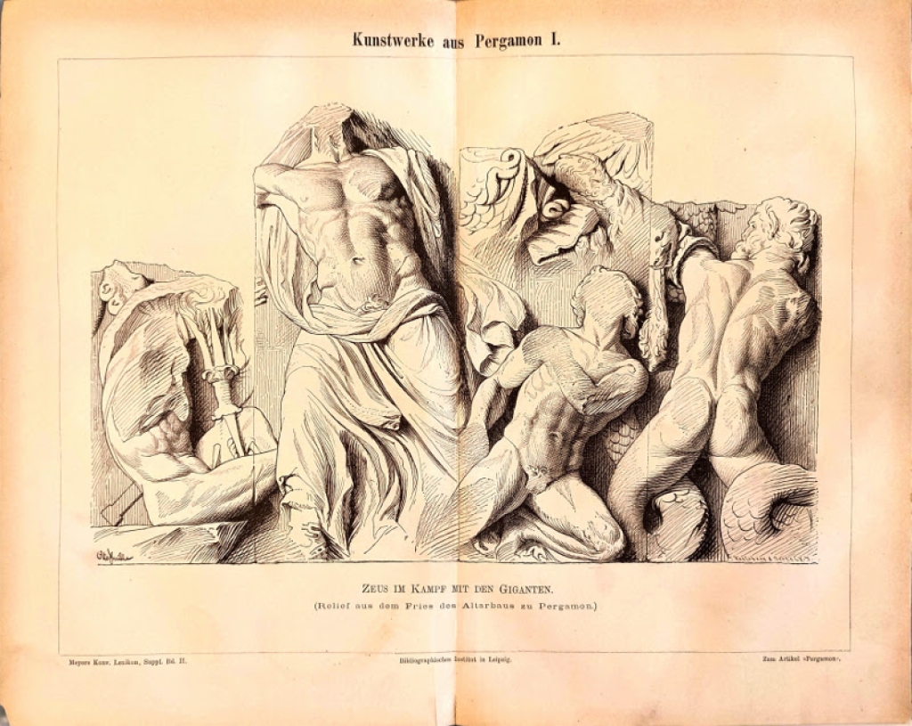 [ryciny, 1881] Kunstwerke aus Pergamon. [scena z Gigantomachii, grupa Ateny na fryzie z ołtarza pergamońskiego]