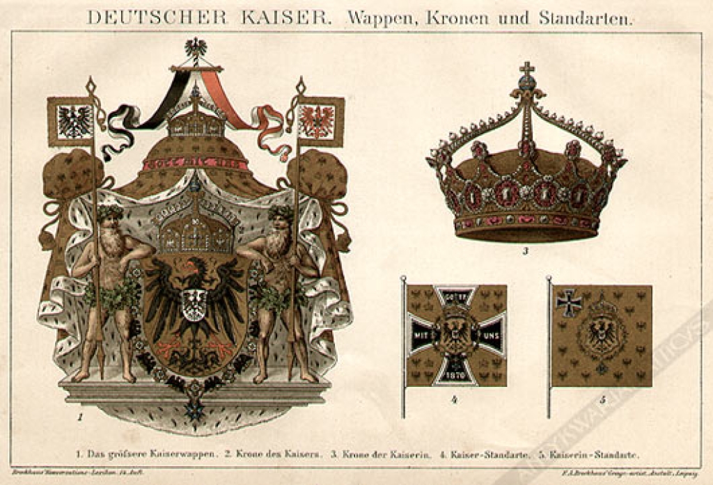 [rycina, 1898] Deutscher Kaiser. Wappen, Kronen und Standarten [Cesarstwo Niemieckie. Herb, korona i sztandar]
