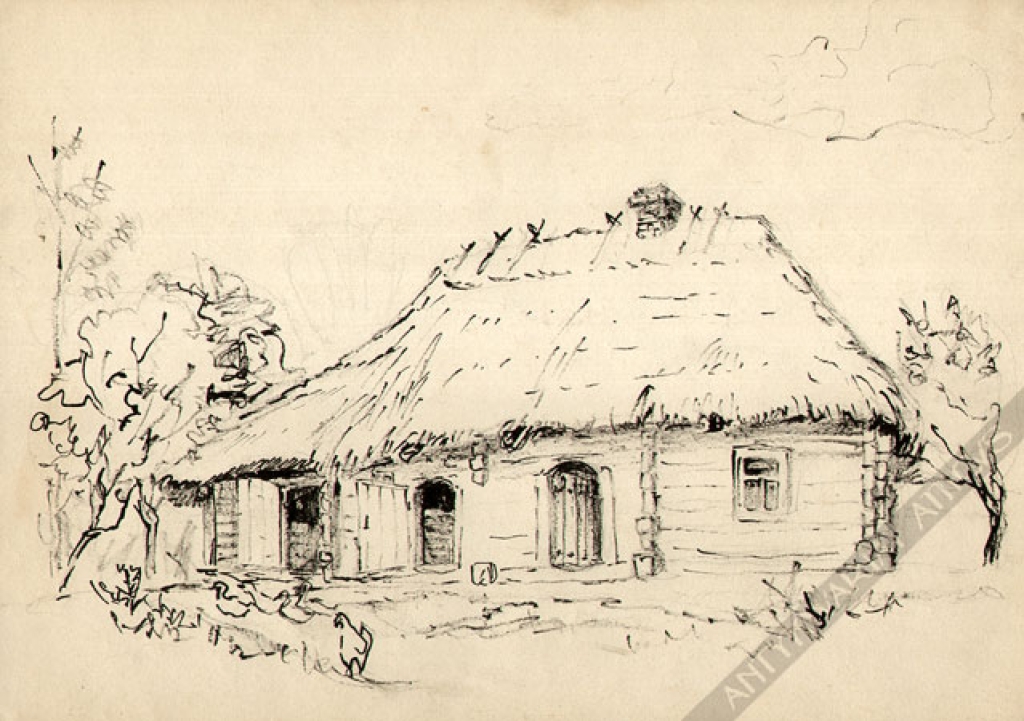 [rysunek, 1958] Kupna pod Przemyślem - dom wiejski