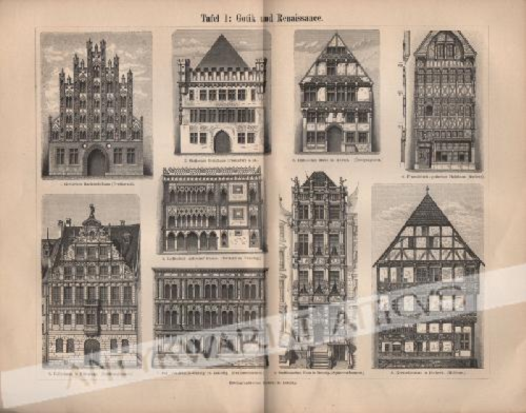 [rycina 1897] Geschichte des Wohnhauses, Tafel I: Gotik und Renaissance [budynki mieszkalne gotyku i renesansu]