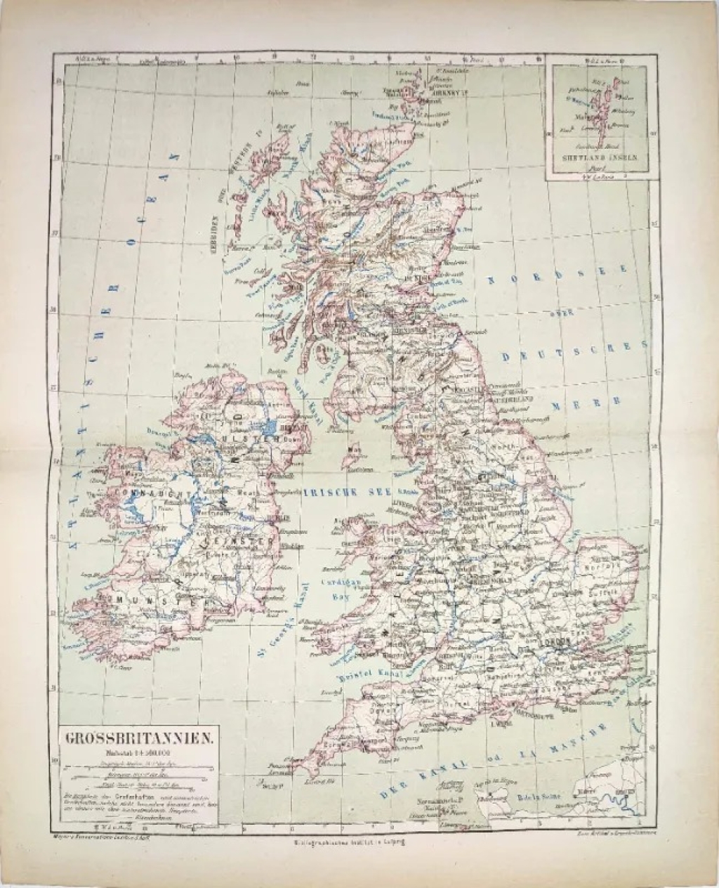 [mapa, ok. 1878] Grossbritannien  [Wielka Brytania, Irlandia, Szkocja]