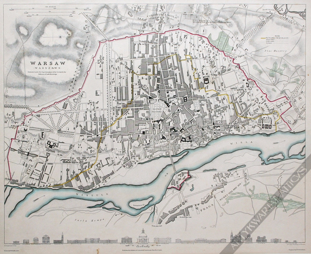 [mapa, 1831] Warsaw (Warszawa) Published under the Superintendence of the Society for the Diffusion of Usefull Knowledge