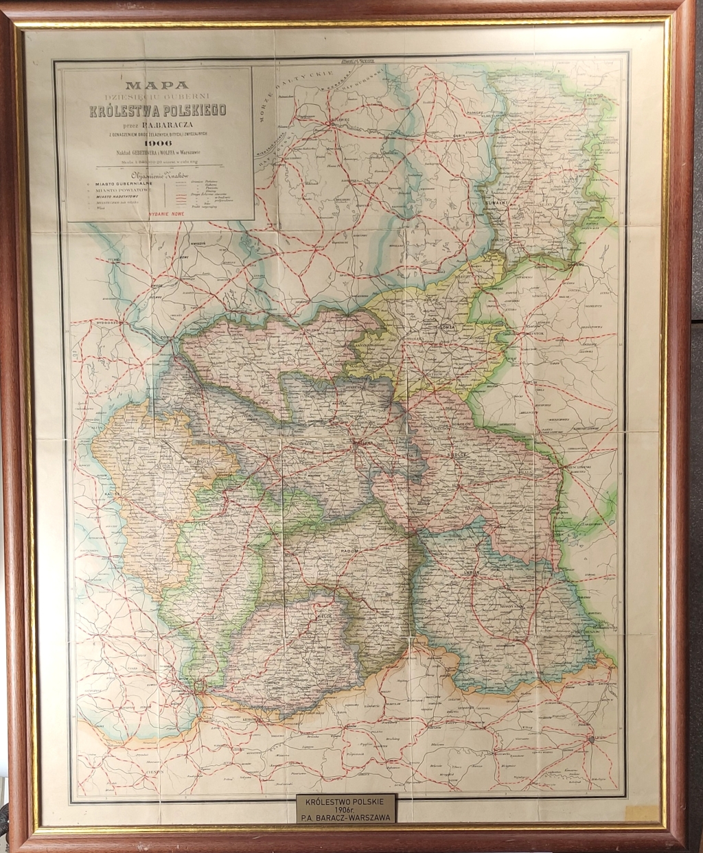 Mapa dziesięciu guberni Królestwa Polskiego z oznaczeniem dróg żelaznych, bitych i zwyczajnych