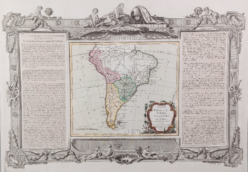 [mapa, 1766] Chili, Paraguay, Bresil, Amazones et Perou [Mapa Ameryki Południowej: Chile, Paragwaj, Brazylia, Amazonia i Peru]