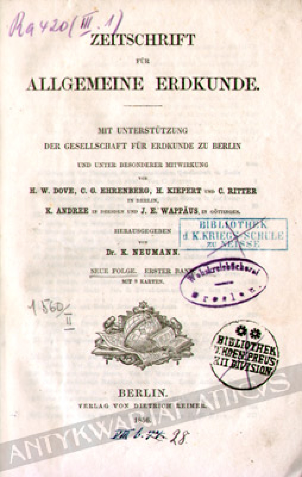 Zeitschrift fur allgemeine Erdkunde. Neue Folge, erster Band (1856)