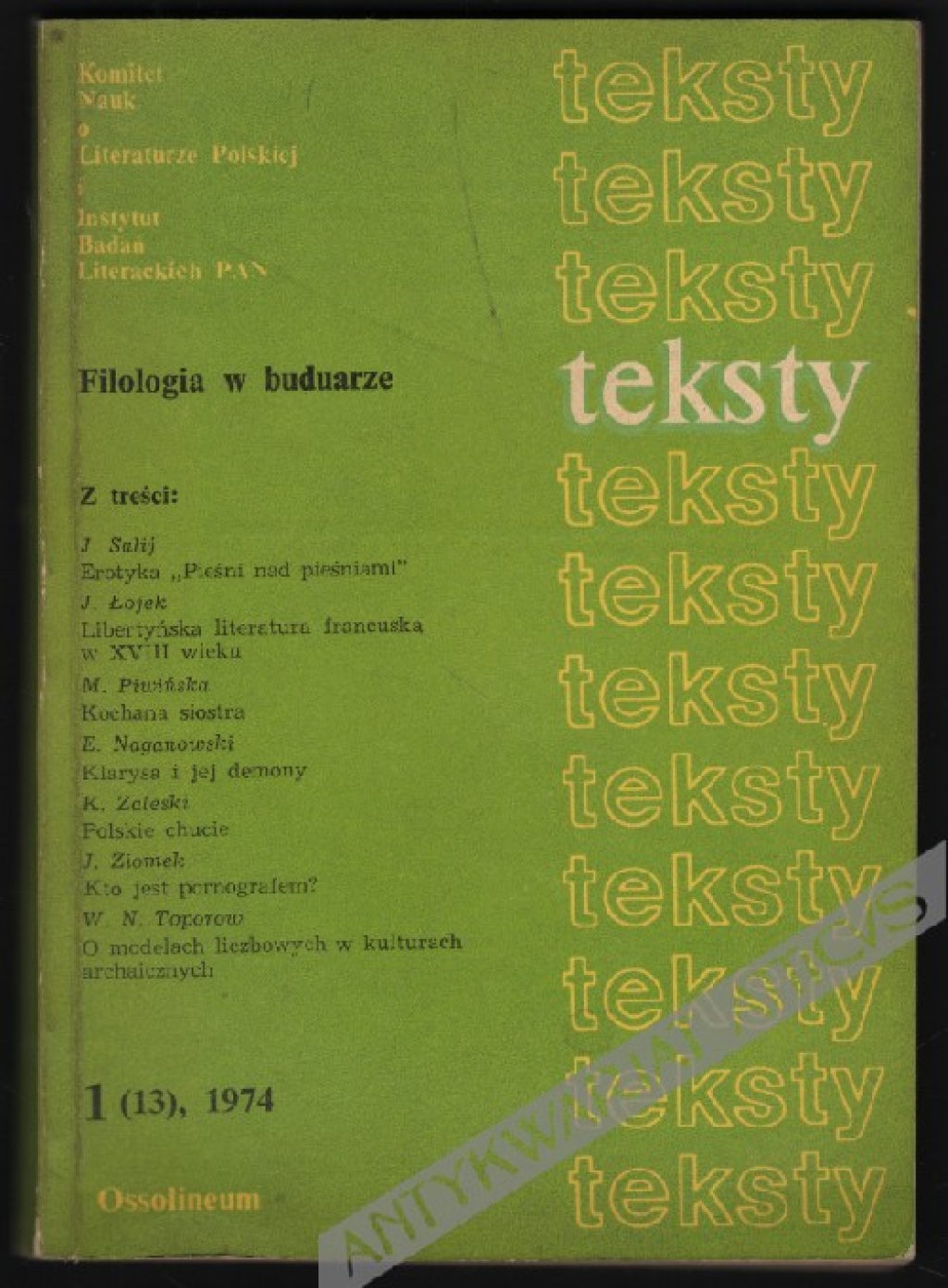 Teksty: Filologia w buduarze. Dwumiesięcznik, nr 1 (13), 1974