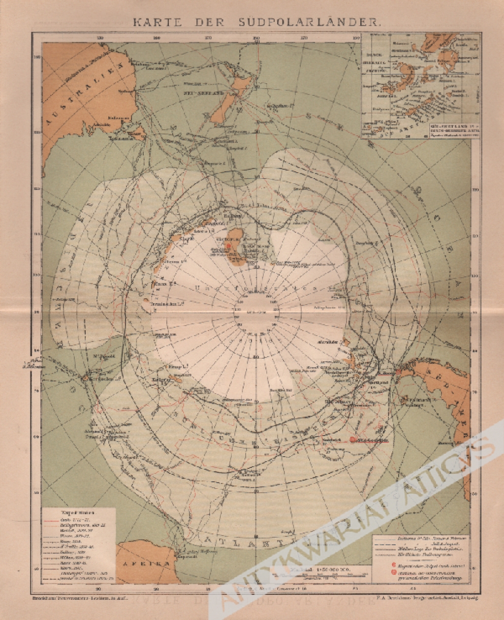 [mapa, 1895] Karte der Sudpolarlander [Antarktyda, Biegun Południowy]