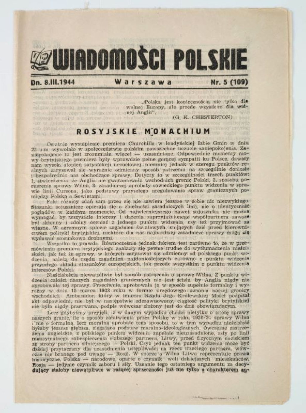 Wiadomości Polskie, dn. 8. III. 1944, Nr 5 (109)