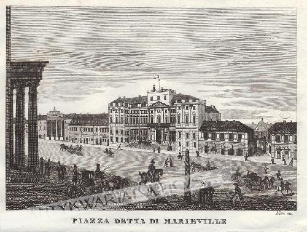 [rycina, Warszawa, 1831] Piazza detta di Marieville [Ratusz Główny, Plac Marywilski]