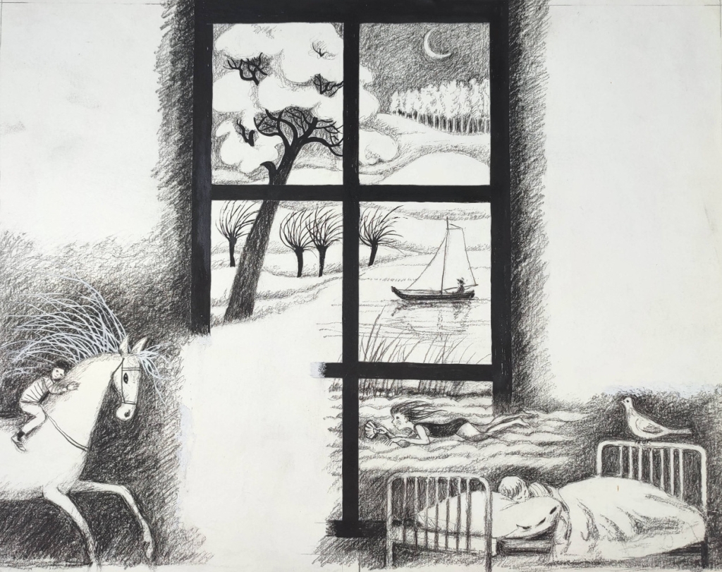 [rysunek, 1991] Ilustracja do wierszy Danuty Wawiłow