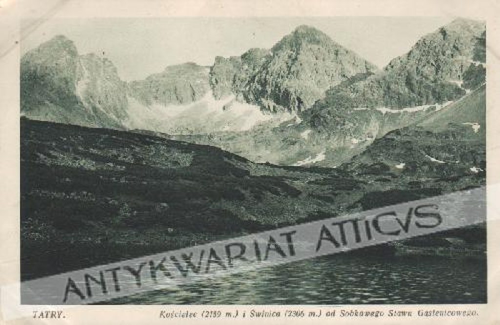 [fotografia na papierze pocztówkowym, ok.1915] Tatry. Kościelec i Świnica od Sobkowego Stawu Gąsienicowego