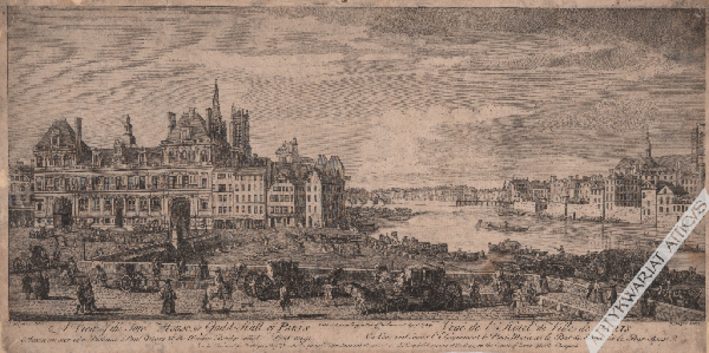 [widok Paryża, miedzioryt, 1749 r.] A View of the Town House or Guild Hall of Paris. Veue de l'Hotel de Ville de Paris 