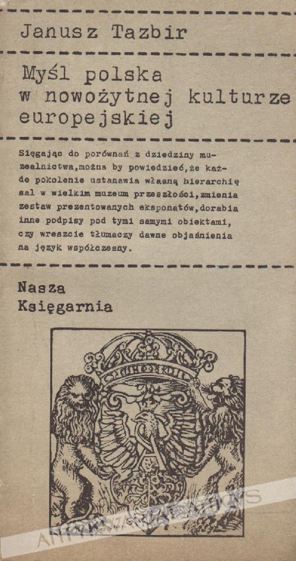 Myśl polska w nowożytnej kulturze europejskiej [dedykacja od autora]