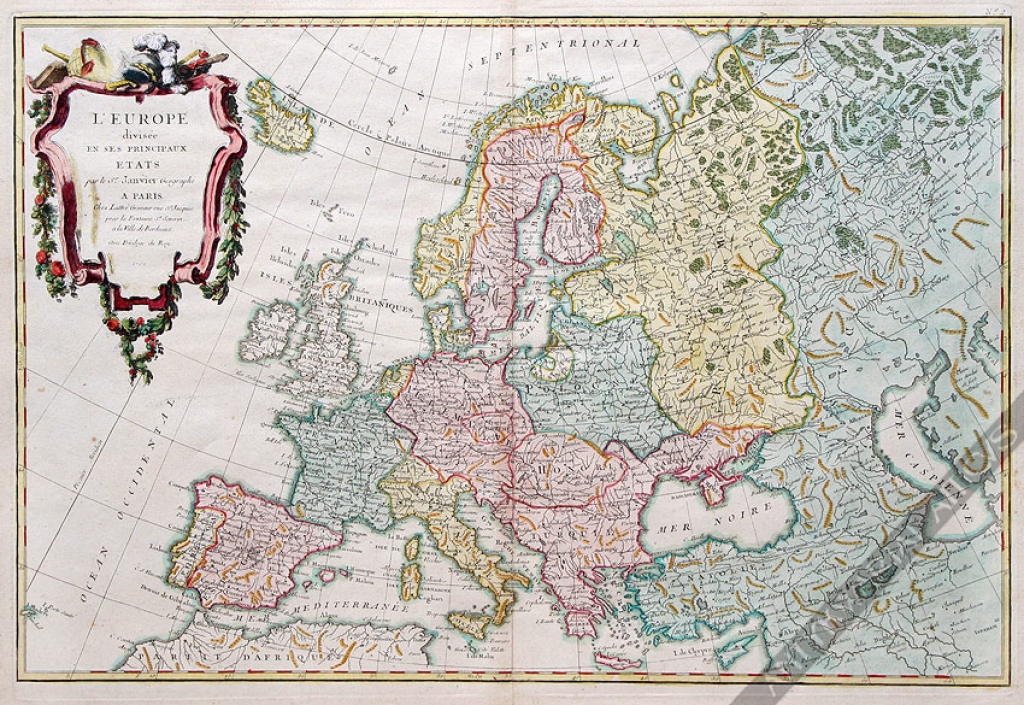[mapa, Europa, 1762]  L\'Europe divisee en ses principaux etats par le Sr. Janvier Geographe. A Paris, Chez Lattre Graveur