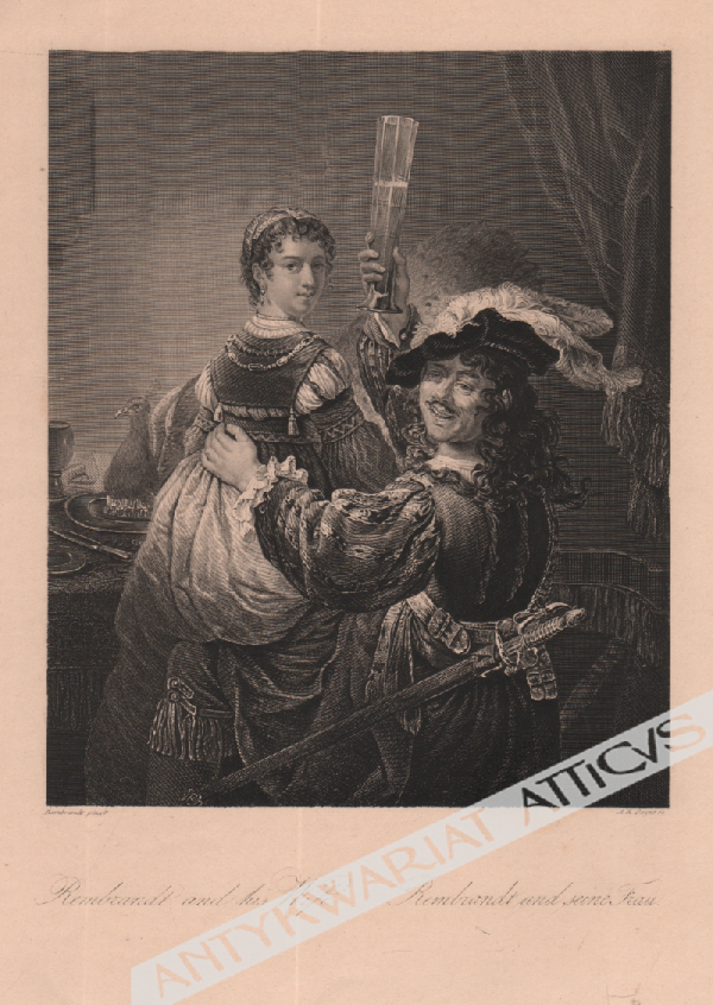 [rycina, ok. 1860] [Rembrandt i jego żona Saskia] Rembrandt and his Wife. Rembrandt und seine Frau