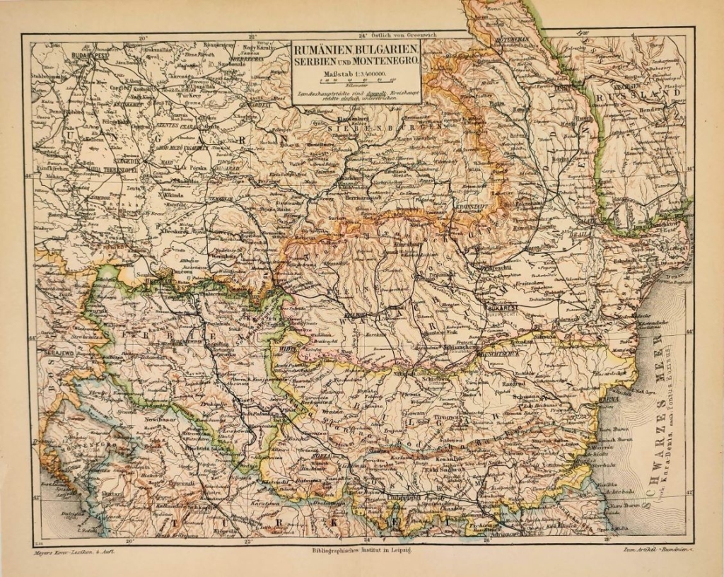 [mapa, ok. 1889] Rumanien, Bulgarien, Serbien und Montenegro [Rumunia, Bułgaria, Serbia, Czarnogóra]