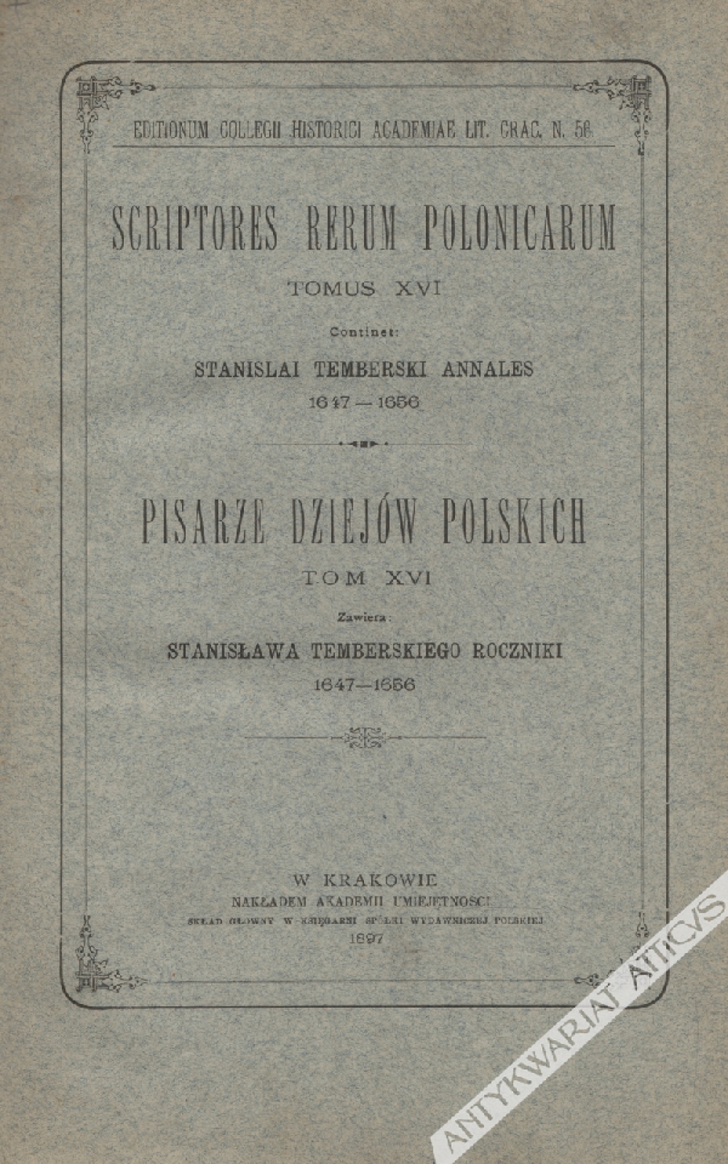 Roczniki 1647-1656. Stanislai Temberski Annales 1647-1656